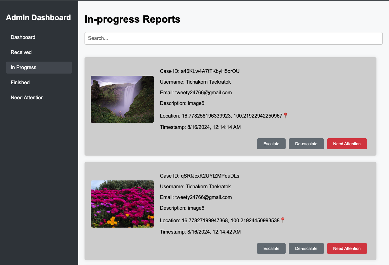 Admin In-Progress Page
