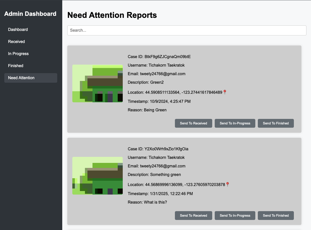 Admin Needs Attention Page