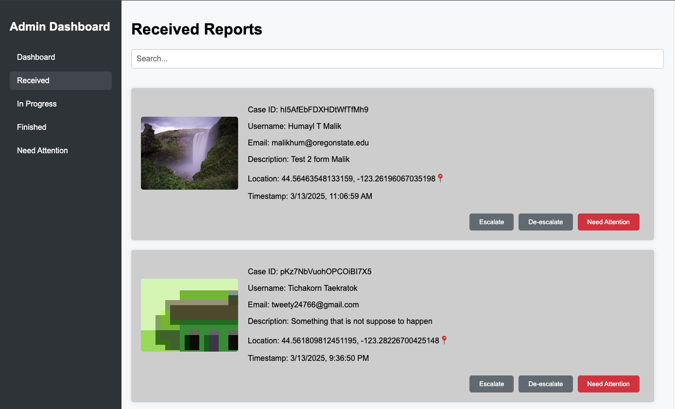 Admin Received Page